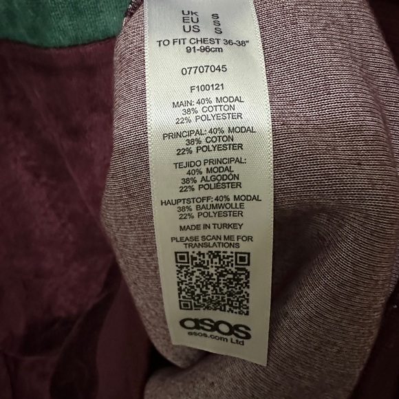 256 ASOS | NWOT Turkey Burgundy Green Velvet Stripe Sweatshirt Pullover (Size S) - Picture 8 of 14
